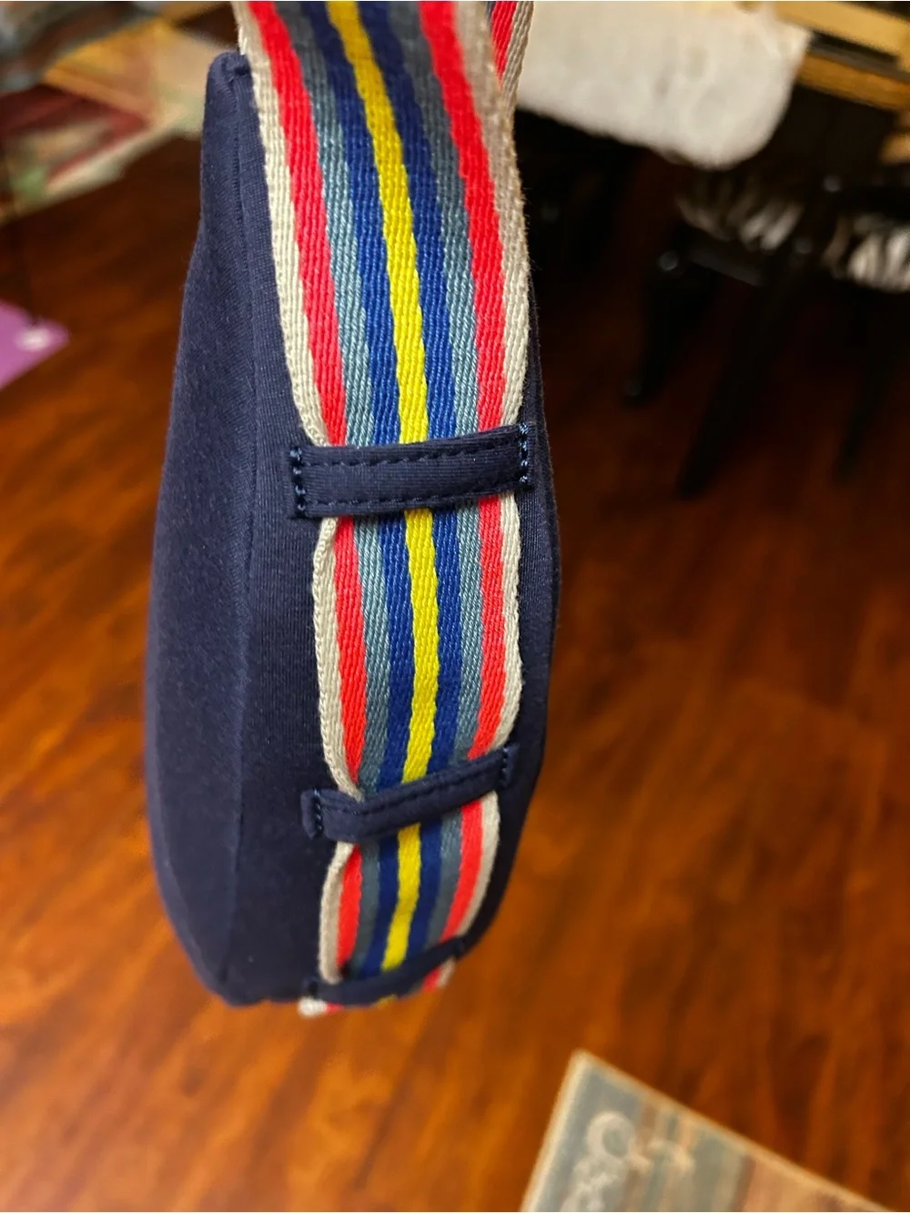 Wildfox Navy Heart Crossbody Bag with Multicolor Stripe Strap
